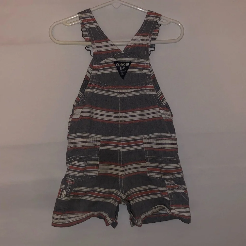 Oshkosh B'Gosh Red Grey & Cream Striped Overalls